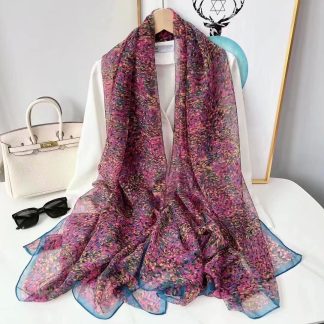 Sheer Organza Elegant Floral Print Long Scarf