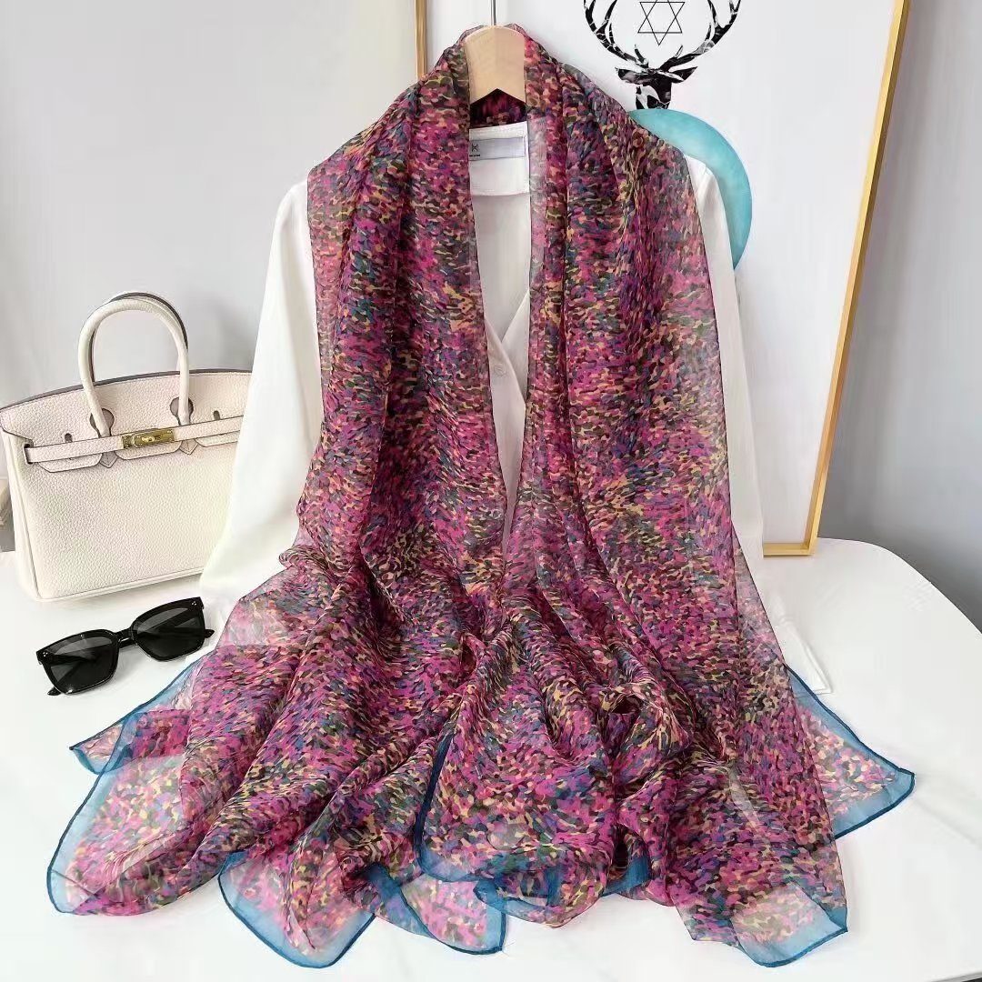 Sheer Organza Elegant Floral Print Long Scarf