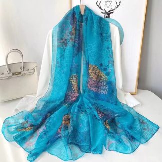 Sheer Organza Ethereal Botanical Print Long Scarf