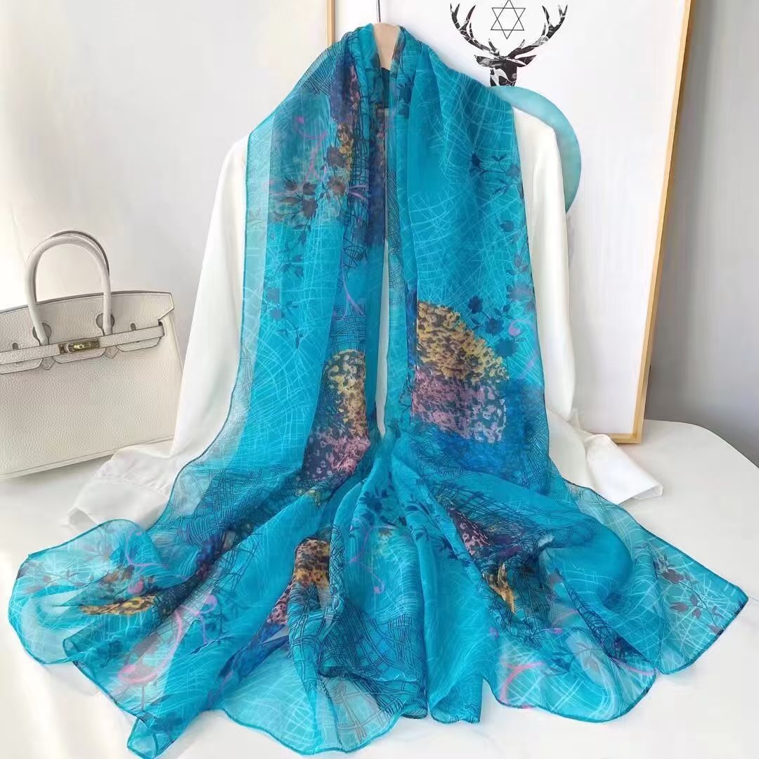 Sheer Organza Ethereal Botanical Print Long Scarf
