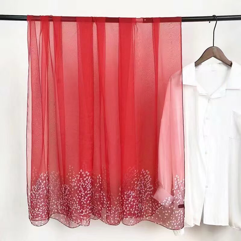 Sheer Organza Elegant Floral Print Long Scarf