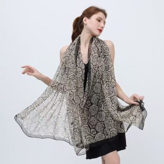 Sheer Organza Ethereal Blossom Print Long Scarf