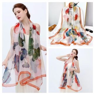 Sheer Organza Luminous Botanical Print Long Scarf