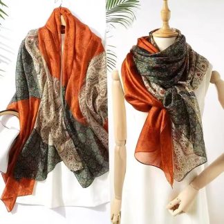 Sheer Organza Delicate Botanical Print Long Scarf