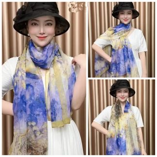 Sheer Organza Sophisticated Botanical Print Long Scarf