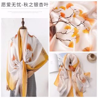 Sheer Organza Elegant Floral Print Long Scarf