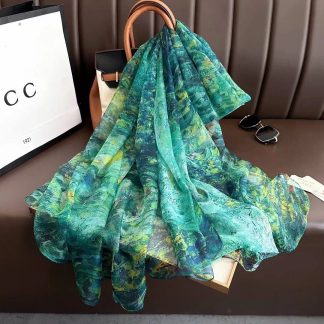 Sheer Organza Elegant Floral Print Long Scarf
