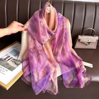 Sheer Organza Delicate Floral Motif Long Scarf