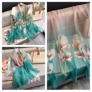 Sheer Organza Ethereal Floral Print Long Scarf
