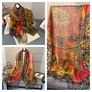 Sheer Organza Elegant Floral Print Long Scarf