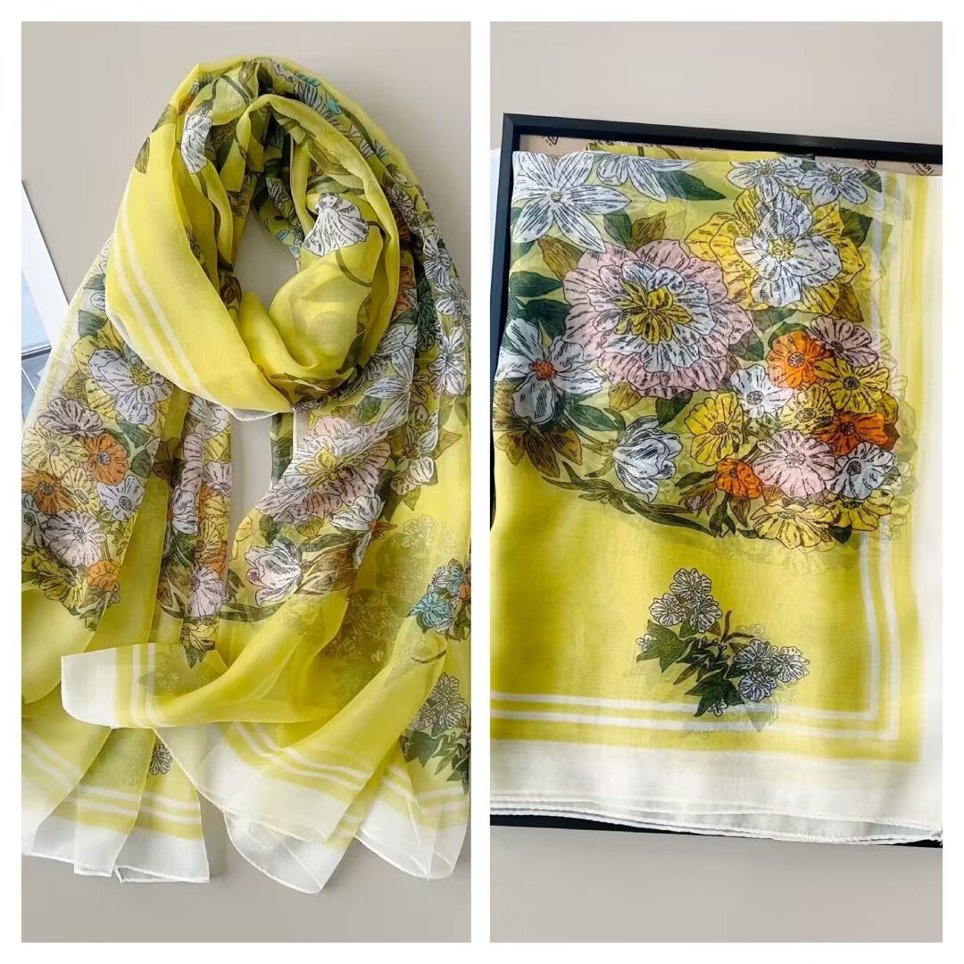 Sheer Organza Ethereal Botanical Motif Long Scarf - Image 2
