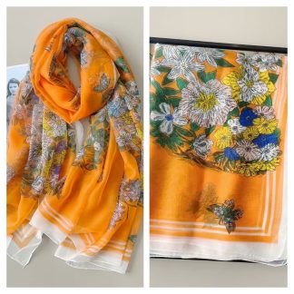 Sheer Organza Ethereal Botanical Motif Long Scarf