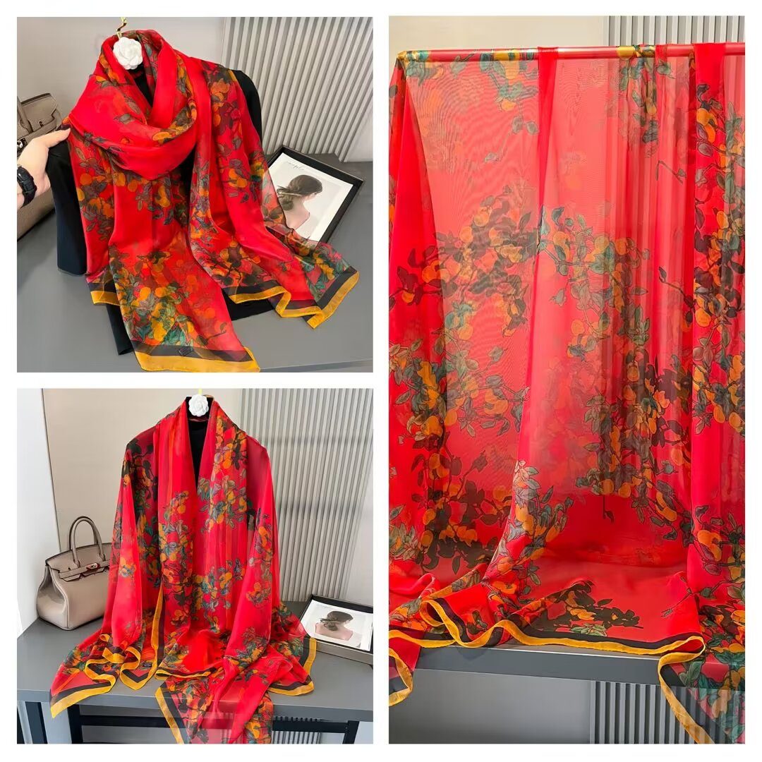 Sheer Organza Ethereal Floral Lattice Long Scarf