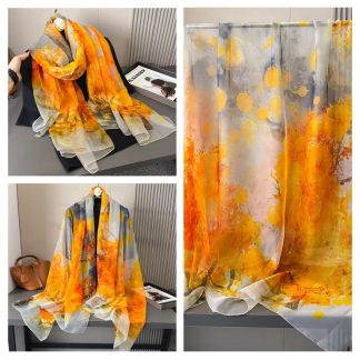 Sheer Organza Ethereal Floral Motif Long Scarf
