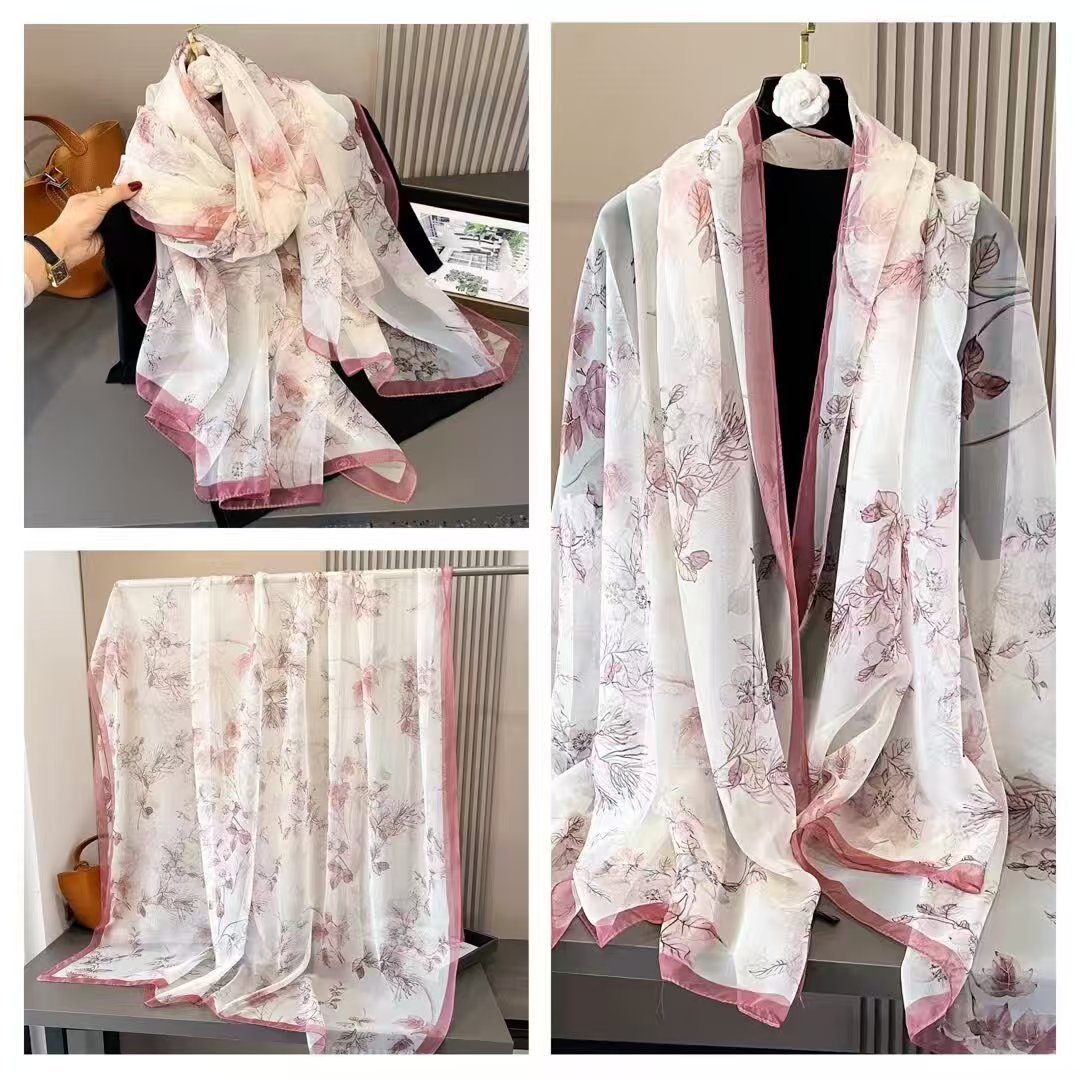 Sheer Organza Ethereal Floral Lattice Long Scarf