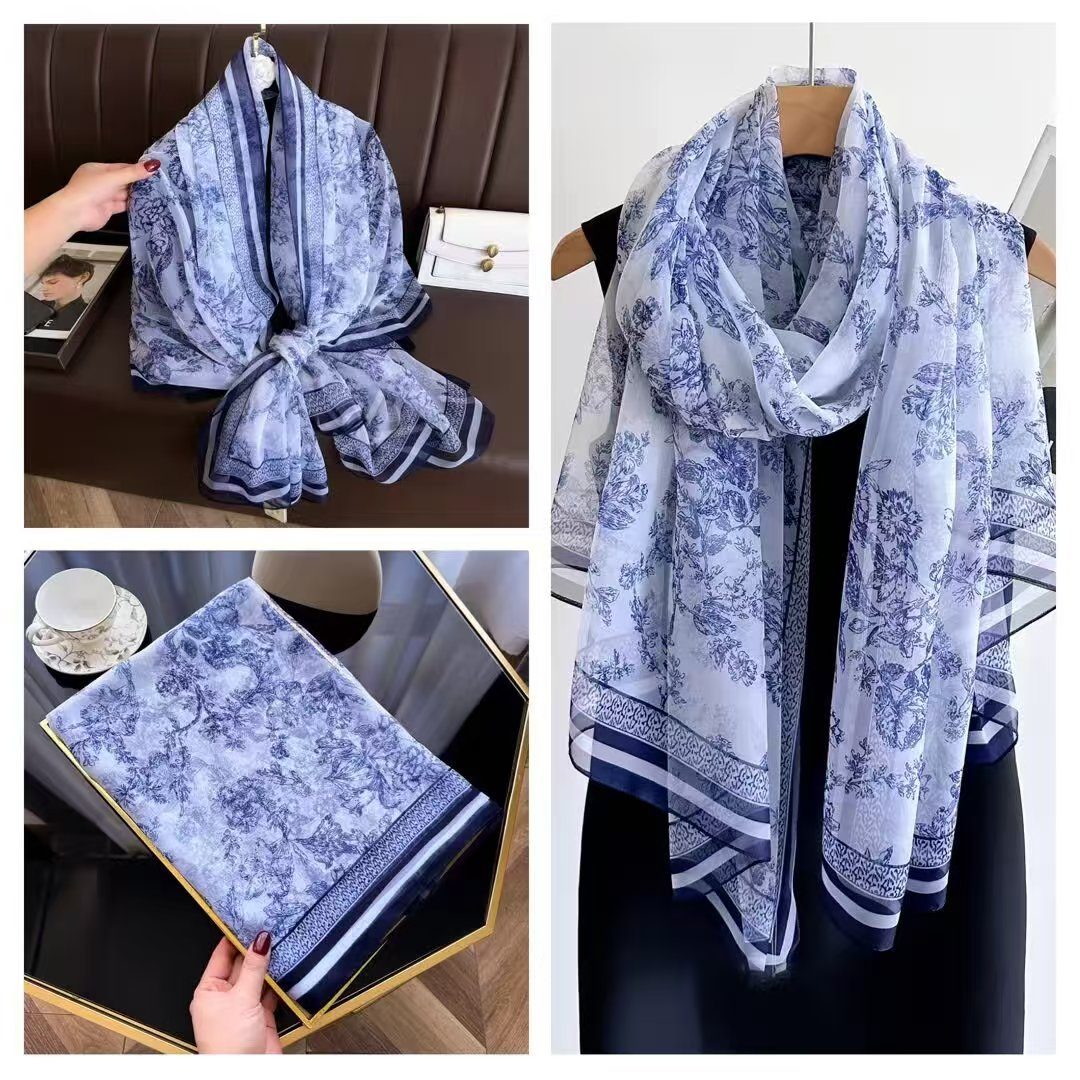 Sheer Organza Delicate Floral Lattice Long Scarf - Image 2