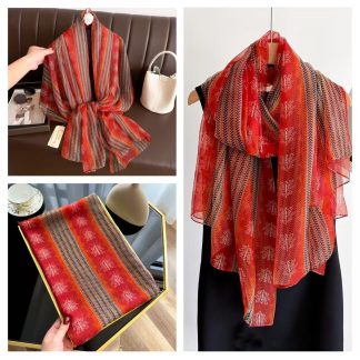 Sheer Organza Silk Sheer Botanical Long Scarf