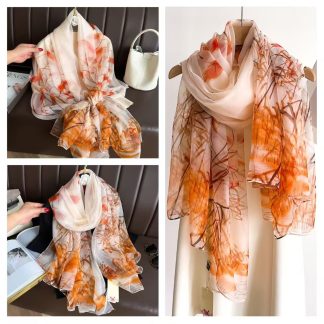 Sheer Organza Elegant Floral Print Long Scarf