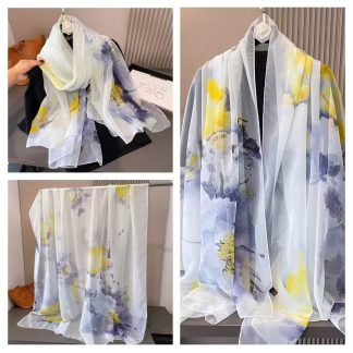 Sheer Organza Elegant Floral Motif Long Scarf