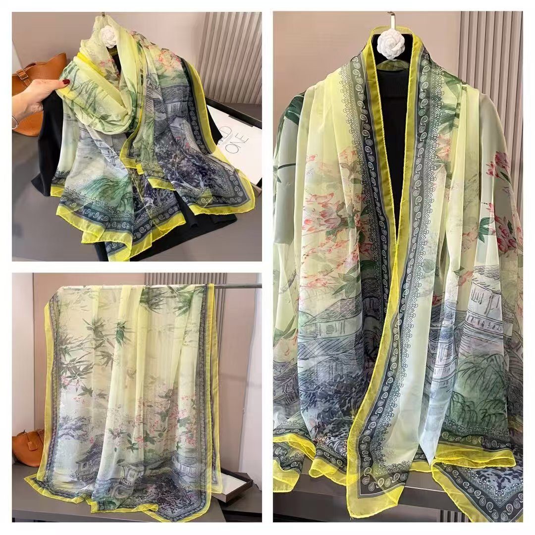Sheer Organza Ethereal Floral Motif Long Scarf