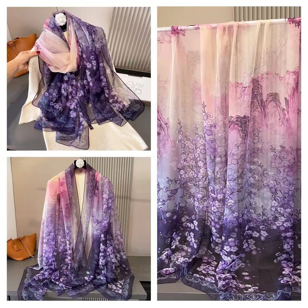 Sheer Organza Delicate Floral Whisper Long Scarf