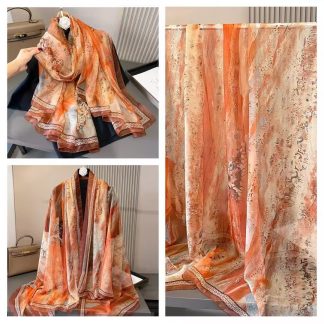 Sheer Organza Ethereal Floral Print Long Scarf