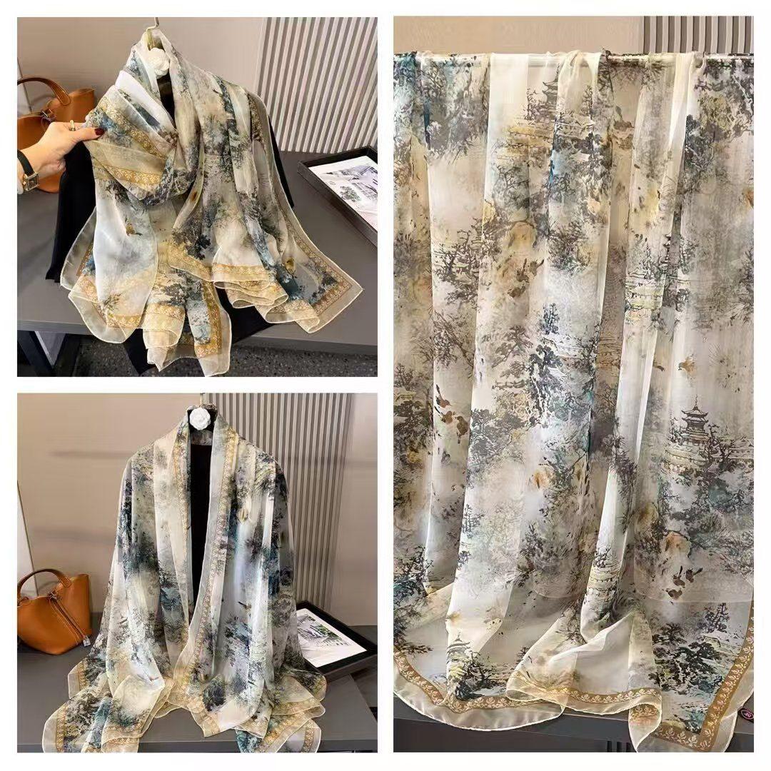Sheer Organza Ethereal Floral Ombre Long Scarf