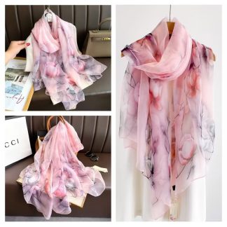 Sheer Organza Ethereal Floral Print Long Scarf