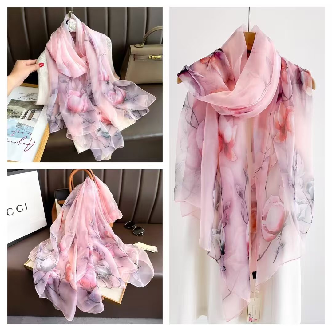 Sheer Organza Ethereal Floral Print Long Scarf