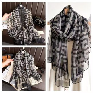 Sheer Organza Elegant Floral Print Long Scarf