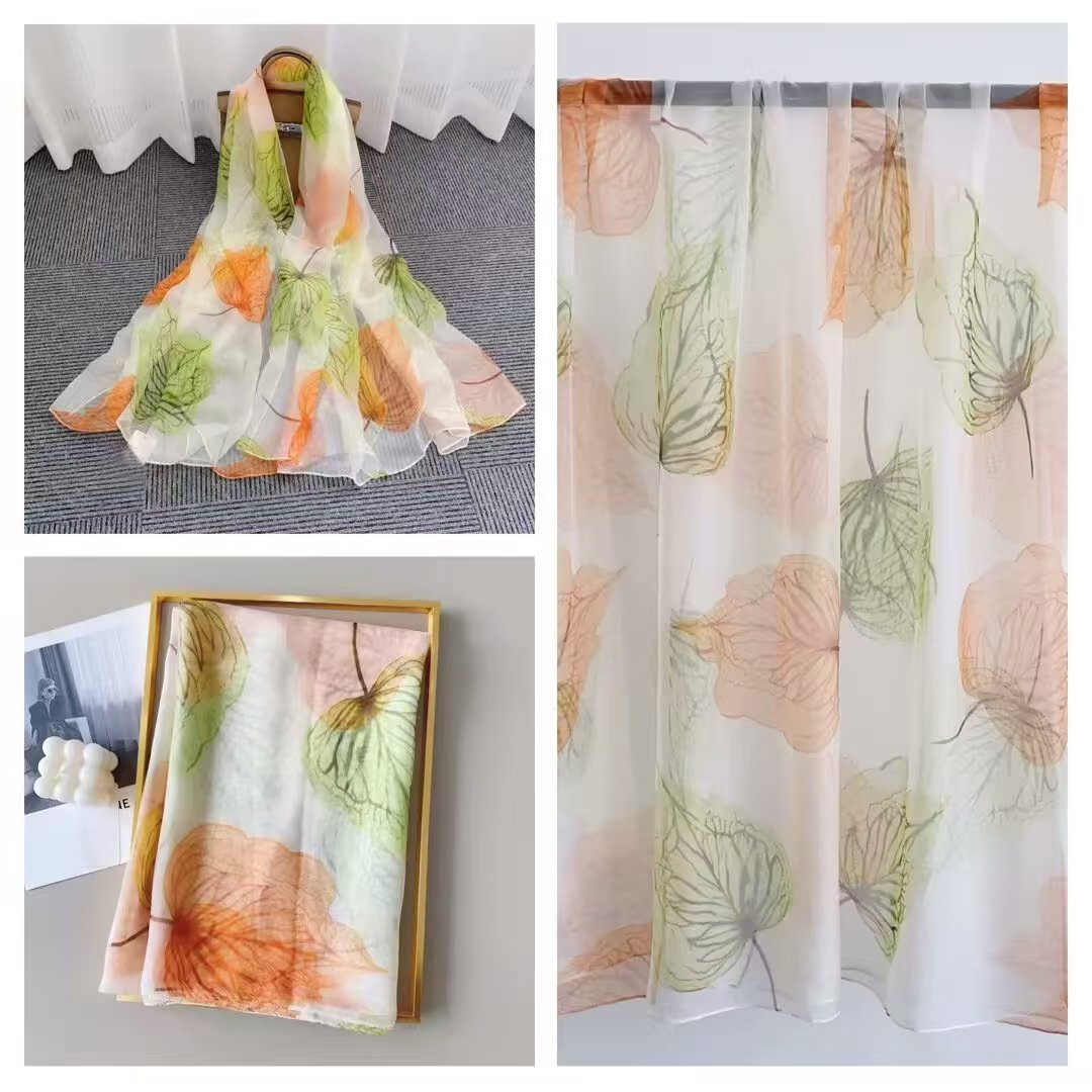 Sheer Organza Elegant Cascade Print Long Scarf