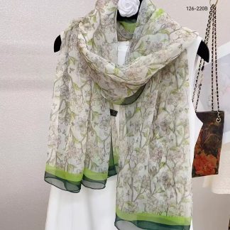 Sheer Organza Elegant Floral Print Long Scarf