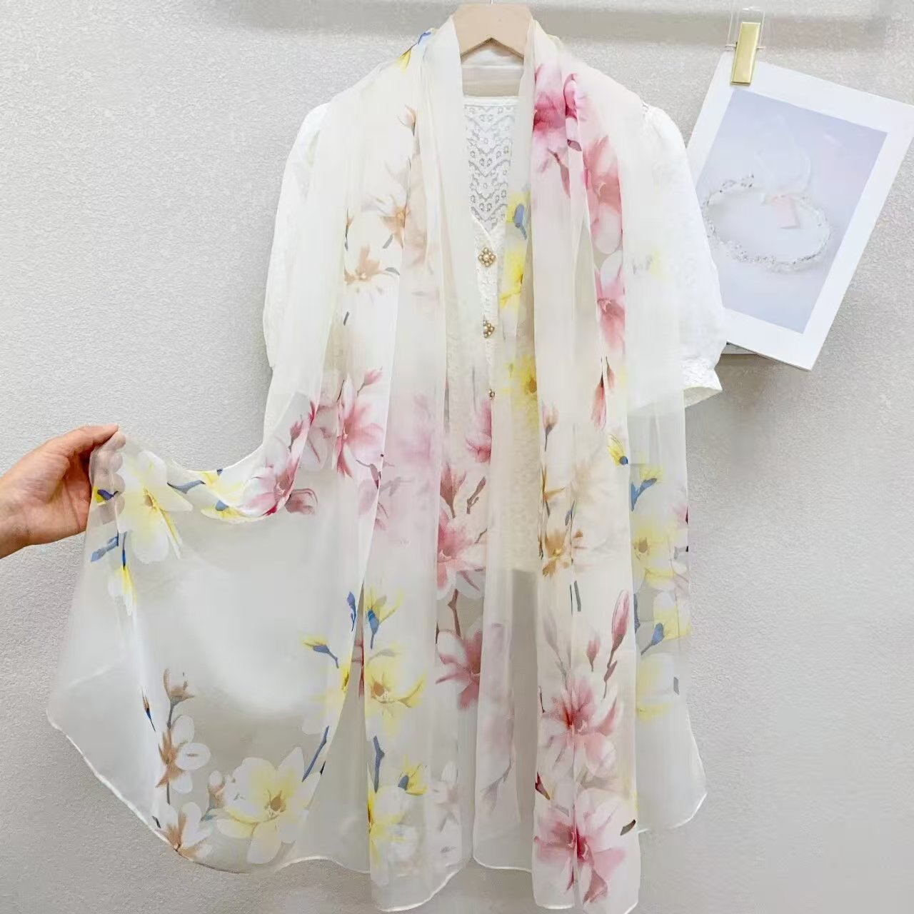 Sheer Organza Elegant Ombre Petal Long Scarf - Image 2