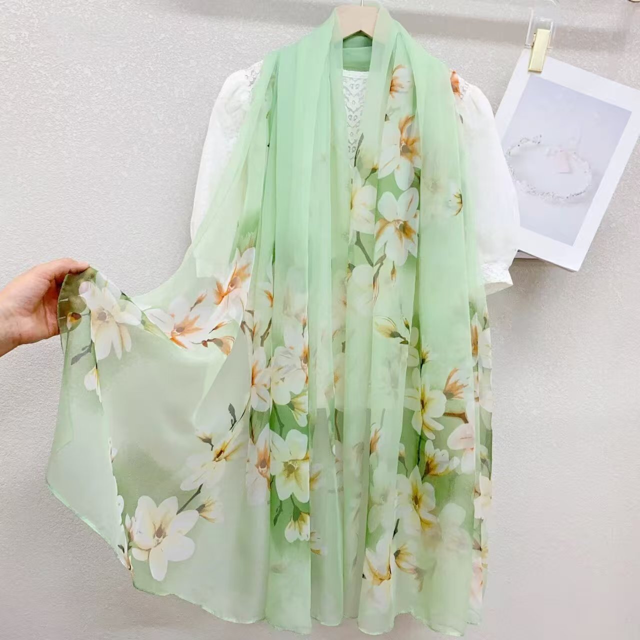Sheer Organza Elegant Ombre Petal Long Scarf