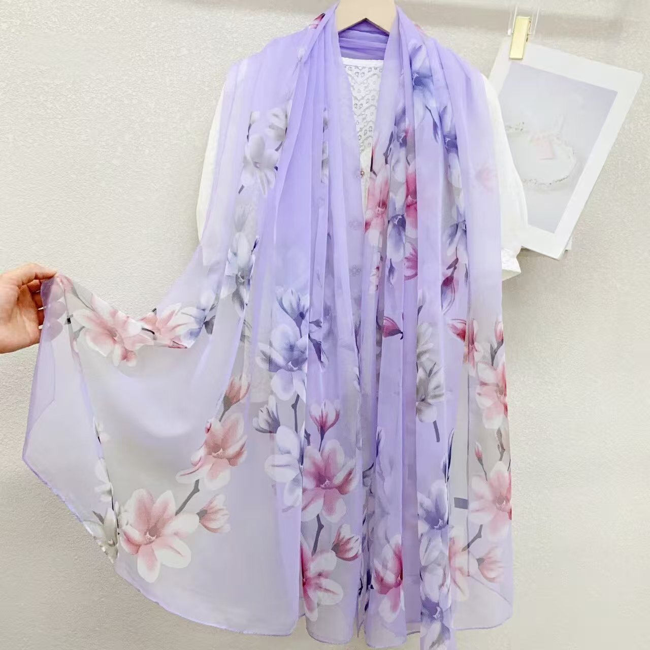 Sheer Organza Elegant Ombre Petal Long Scarf - Image 3