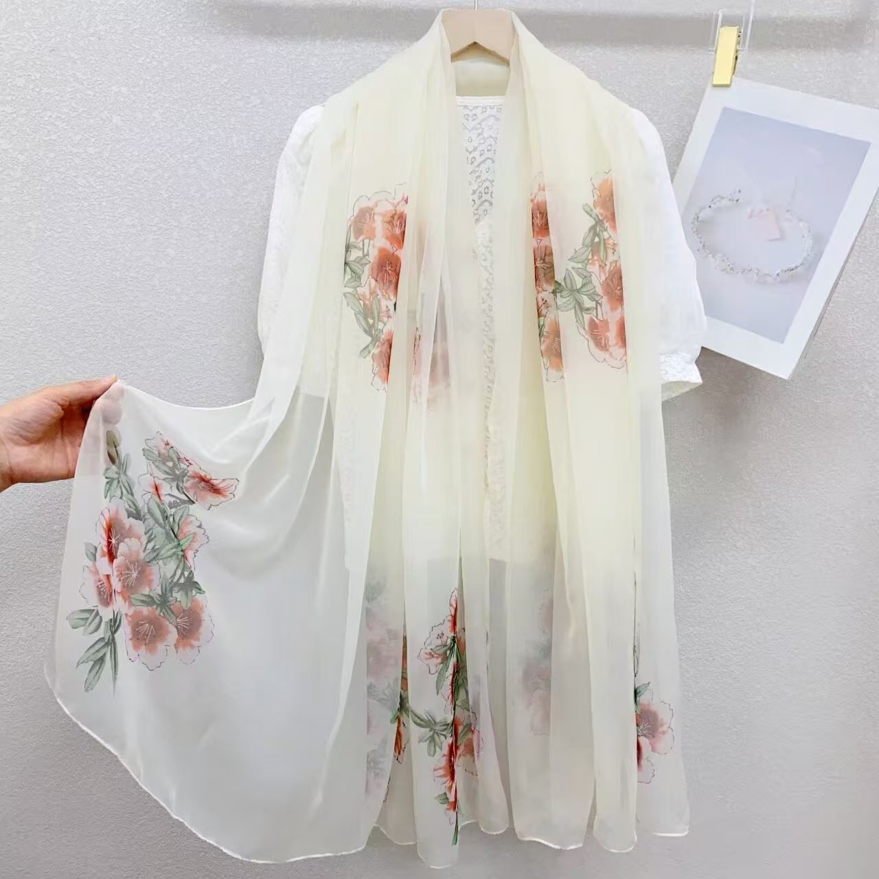 Sheer Organza Ethereal Floral Print Long Scarf - Image 3