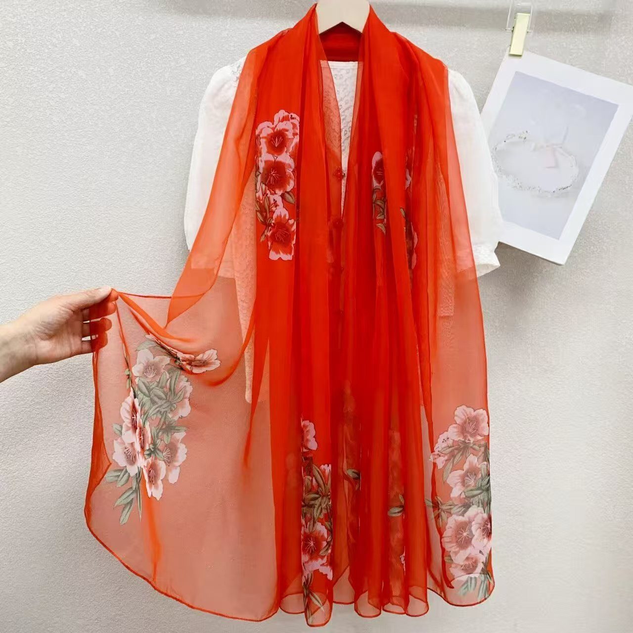 Sheer Organza Ethereal Floral Print Long Scarf - Image 2