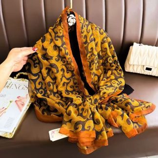 Sheer Organza Luminous Botanical Print Long Scarf