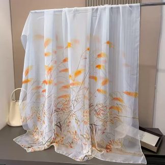 Sheer Organza Elegant Floral Print Long Scarf