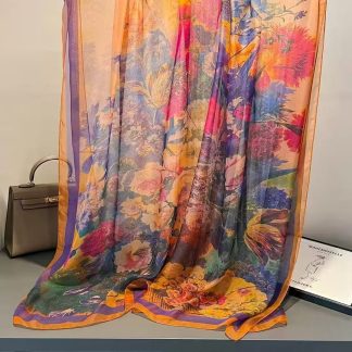 Sheer Organza Ethereal Floral Print Long Scarf