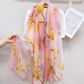 Sheer Organza Delicate Floral Lattice Long Scarf