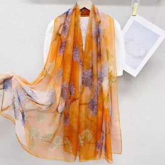 Sheer Organza Elegant Floral Lattice Long Scarf