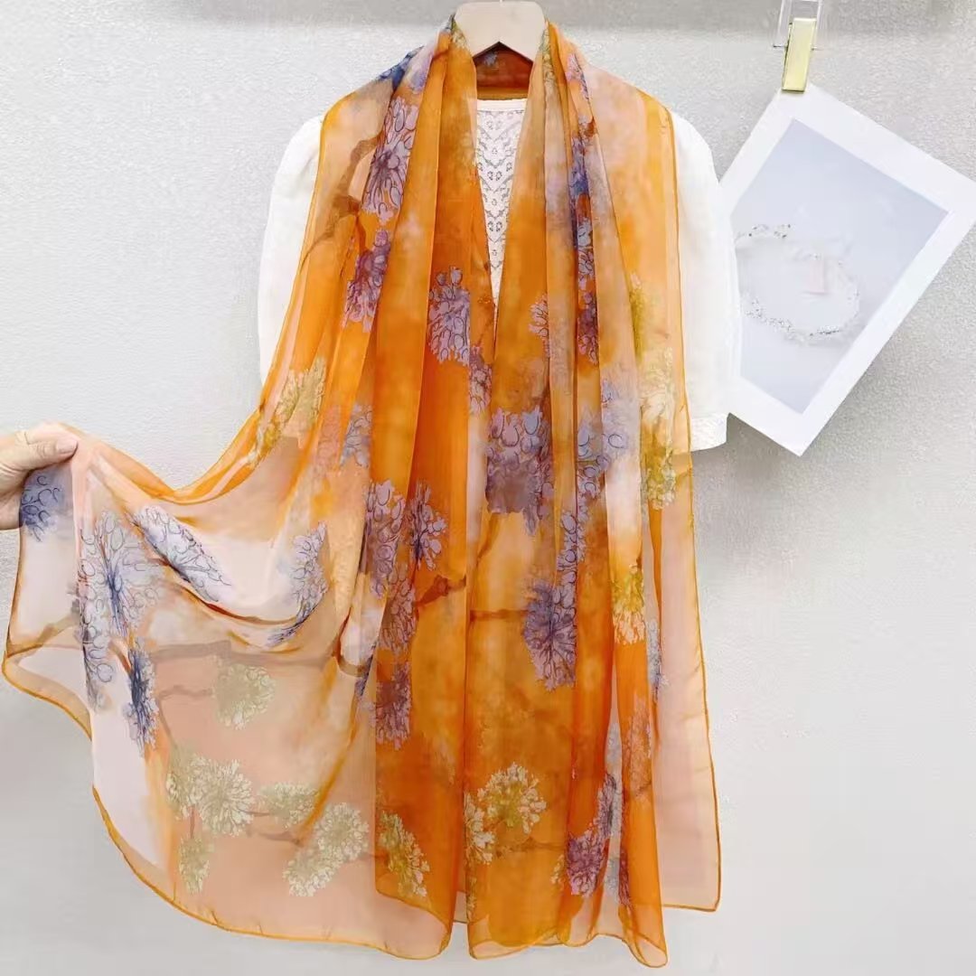 Sheer Organza Elegant Floral Lattice Long Scarf