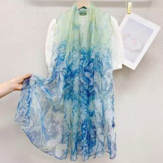 Sheer Organza Delicate Floral Motif Long Scarf