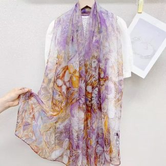 Sheer Organza Elegant Botanical Print Long Scarf