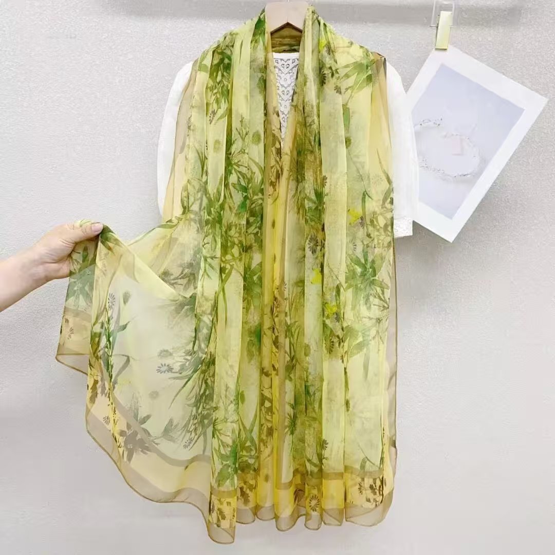 Sheer Organza Ethereal Floral Lattice Long Scarf
