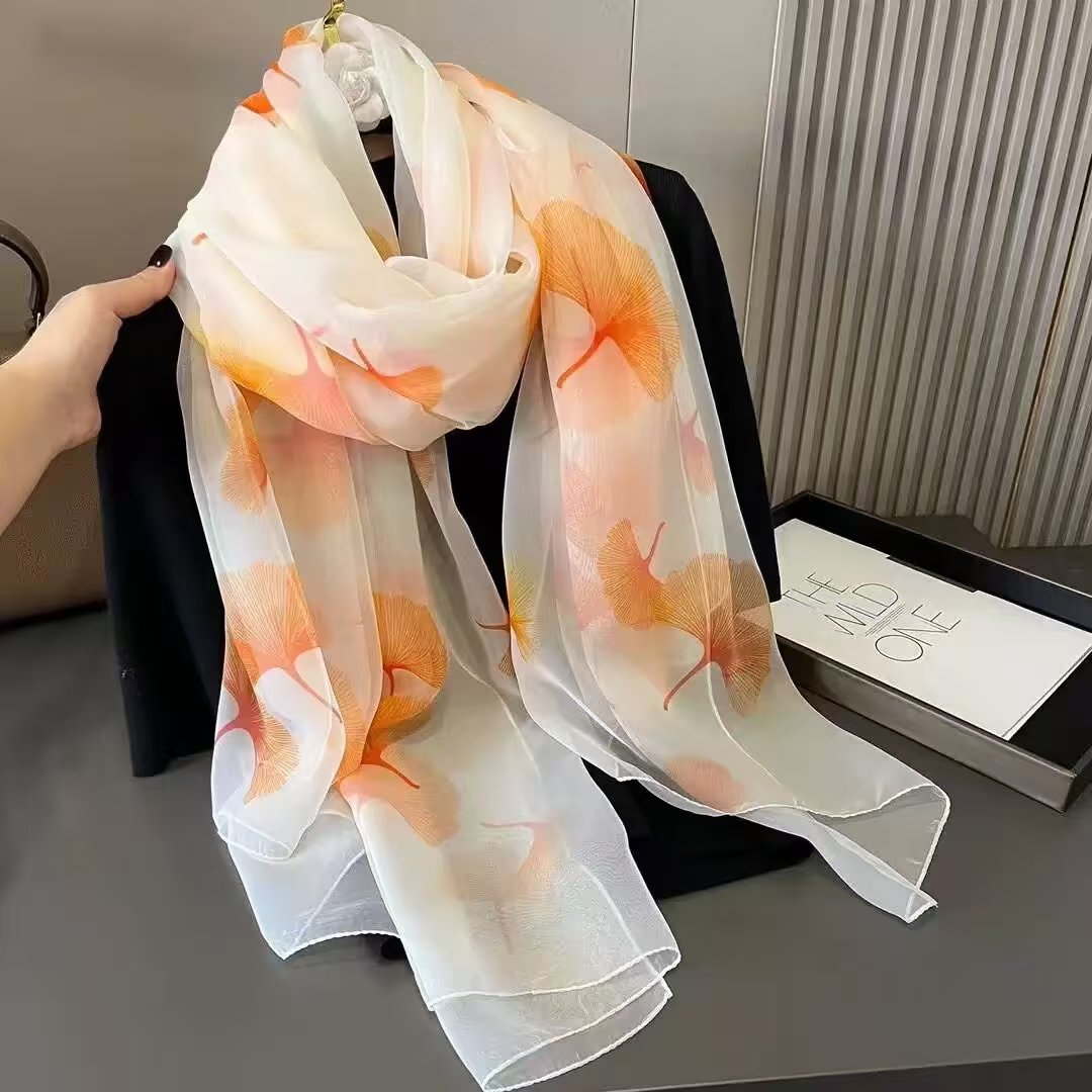 Sheer Organza Delicate Floral Lattice Long Scarf - Image 2