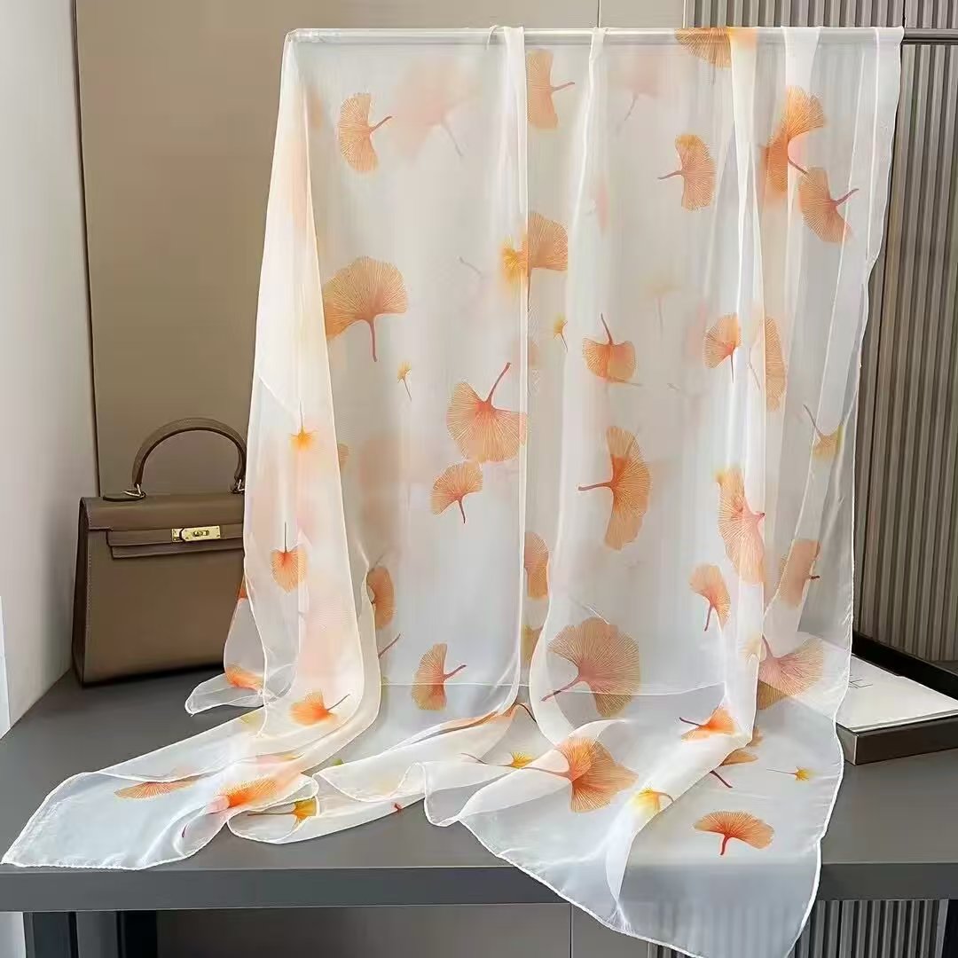 Sheer Organza Delicate Floral Lattice Long Scarf