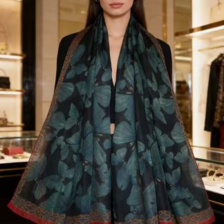 Sheer Organza Luminous Botanical Motif Long Scarf