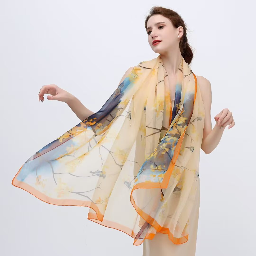 Sheer Organza Ethereal Botanical Cascade Long Scarf - Image 2